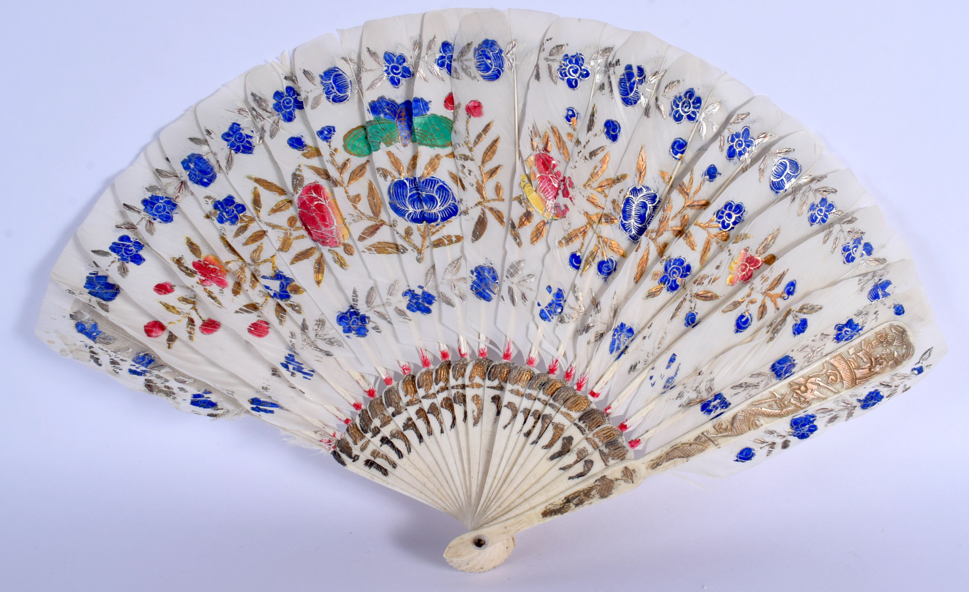 A MID 19TH CENTURY CHINESE CARVED IVORY GOOSE FEATHER FAN C1850. 36 cm wide extended. - Image 5 of 5