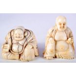 AN 18TH CENTURY JAPANESE EDO PERIOD CARVED IVORY BUDDHA NETSUKE together with another similar. 4 cm