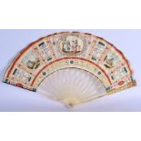 A FINE LATE 18TH CENTURY EUROPEAN GRAND TOUR TYPE FAN with paper leaf supports. 50 cm wide extended.