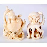 AN EARLY 20TH CENTURY JAPANESE MEIJI PERIOD CARVED IVORY OCTOPUS NETSUKE together with a similar ivo