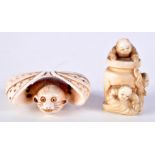 A 19TH CENTURY JAPANESE MEIJI PERIOD CARVED IVORY NETSUKE together with a late Meiji period ivory ne