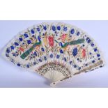 A MID 19TH CENTURY CHINESE CARVED IVORY GOOSE FEATHER FAN C1850. 36 cm wide extended.