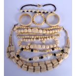 A COLLECTION OF SIX ANTIQUE IVORY NECKLACES together with bangles and earrings. (qty)