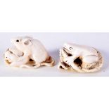 A 19TH CENTURY JAPANESE MEIJI PERIOD CARVED IVORY NETSUKE together with a Meiji period rat okimono.