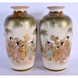 A PAIR OF LATE 19TH CENTURY JAPANESE MEIJI PERIOD SATSUMA VASES painted with geisha and landscapes.