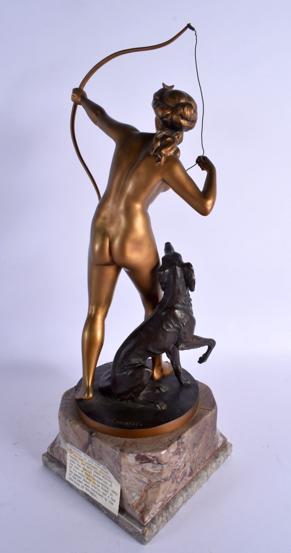 Professor Otto Poertzel (C1920) Gilt bronze, Diana with hound. 47 cm x 14 cm. - Image 5 of 8