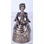 A VICTORIAN SILVER DINNER BELL IN THE FORM OF A LADY. Hallmarked Sheffield 1873, 9.2cm x 4.7cm, wei