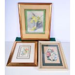 A framed watercolour still life by W Treneil together with two other watercolours 33 x 23 cm.