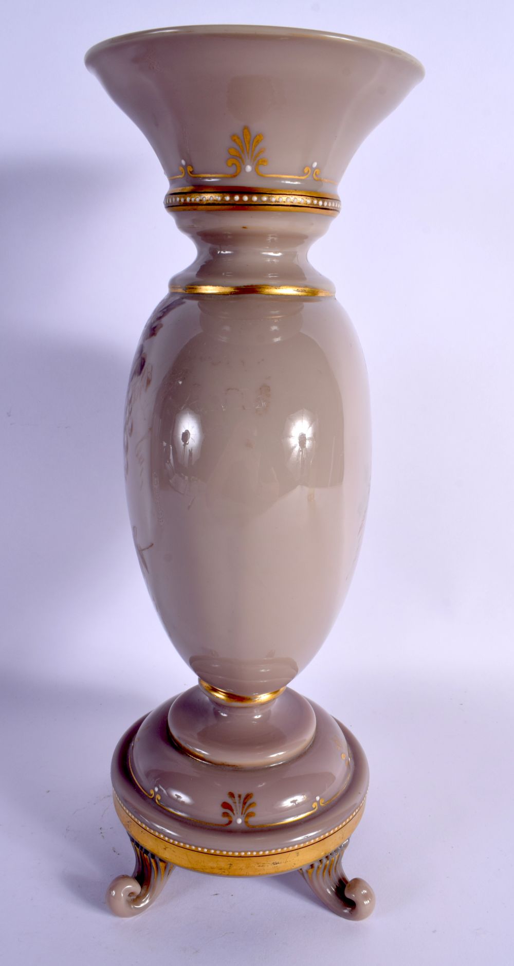 A LARGE LATE VICTORIAN OPALINE GLASS VASE painted with berries and leaves. 36 cm x 15 cm. - Image 2 of 6
