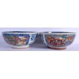 CHINESE PAIR OF LARGE BOWLS PAINTED WITH ORIENTAL FIGURES 10.5cm High 23cm Diameter
