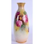 ROYAL WORCESTER VASE FINELY PAINTED WITH HADLEY STYLE ROSES, SIGNED BY M. HUNT, PUCE MARK, SHAPE 24