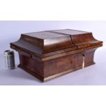 A RARE EARLY VICTORIAN BURR WALNUT TRAVELLING LADIES VANITY BOX the top inset with a classical male