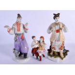 THREE VINTAGE RUSSIAN PORCELAIN FIGURES. Largest 26 cm x 9 cm. (3)