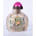 A CHINESE REVBERSE PAINTED SNUFF BOTTLE WITH EROTIC SCENES. 6cm x 2cm x 2.6cm, weight 52.5g