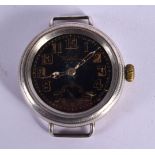 WALTHAM BLACK DIAL SILVER TRENCH WATCH. 3.6cm incl crown, weight 30.6g