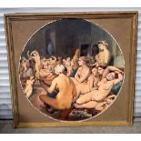 A large late 19th Century framed oil on board of a harem 138 cm