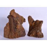 AN UNUSUAL PAIR OF FOSSILISED PETRIFIED WOOD BOOKENDS of naturalistic form. Largest 19 cm x 12 cm.