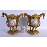 A FINE LARGE PAIR OF 19TH CENTURY FRENCH SEVRES PORCELAIN JARDINIERES with ormolu mask head mounts a