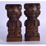 A PAIR OF 18TH CENTURY NORTHERN EUROPEAN CARVED TREEN WOOD PLAQUES depicting bearded males. 16 cm x