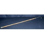 A vintage cane handled fish Gaff with brass fittings 114 cm.