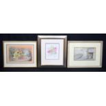 A framed watercolour still life of flowers by D Nicholson together with another watercolour and a s