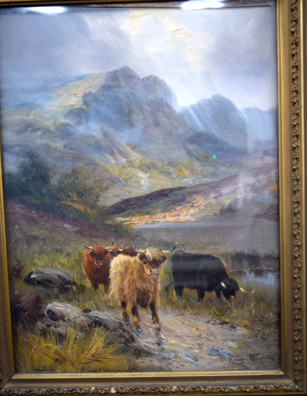 William Langley (1852-1922) framed oil on canvas of Highland cattle 29 x 39 cm . - Image 2 of 4