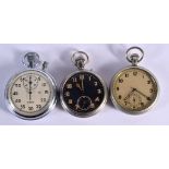 TWO VINTAGE POCKET WATCHES TOGETHER WITH A STOP WATCH. 5.4cm dial (3)