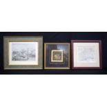 A collection of small framed prints including an etching of Augustines key Bristol largest 15 x 20