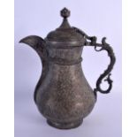 A FINE 19TH CENTURY INDIAN MIDDLE EASTERN KUFIC MIXED METAL BRONZE EWER with silver overlay. 24 cm x