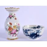 AN 18TH CENTURY WORCESTER BLUE AND WHITE PORCELAIN BOWL together with a Worcester vase C1800. Larges