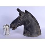 A CHINESE QING DYNASTY BLACK PAINTED POTTERY HEAD OF A HORSE modelled in the Han Dynasty style. 30 c