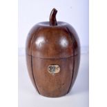 A WOODEN TEA CADDY IN THE FORM OF AN APPLE. 16cm x 10cm