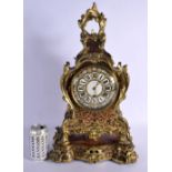 A LARGE 19TH CENTURY FRENCH BOULLE MANTEL CLOCK decorated with foliage and vines. 50 cm x 18 cm.