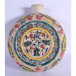AN OTTOMAN TURKISH KUTAHYA HOLY WATER FLASK painted with flowers. 21 cm x 15 cm.