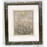 A framed etching of the Principle hills of Great Britain 25 x 20 cm.