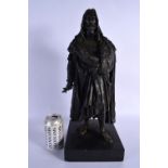 A LARGE 19TH CENTURY EUROPEAN BRONZE FIGURE OF A STANDING MALE modelled in robes. 46 cm x 10 cm.