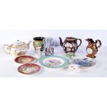 A collection of English and Continental ceramics and glassware including a Barge ware teapot, teapot