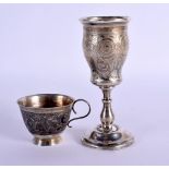 TWO CONTINENTAL SILVER NIELLO CUPS. Stamped 84, largest 11.4cm x 5cm, total weight 100.4g