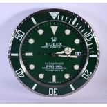 A ROLEX SHOP DISPLAY ADVERTISING WALL CLOCK. 33 cm diameter.