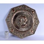 A LARGE MID 19TH CENTURY SILVERED COPPER REPOUSSE TRAY decorated with classical figures. 45 cm wide.