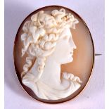 9CT GOLD CAMEO BROOCH. 3.2cm x 2.6cm, weight 6.6g
