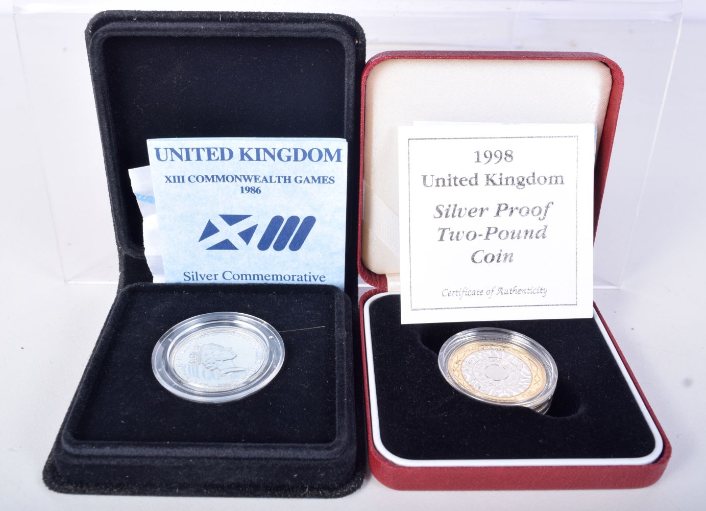 1998 SILVER PROOF TWO POUND COIN, TWO 1986 COMMONWEALTH GAMES SILVER PROOF TWO POUND COIN, 1994 SILV - Image 2 of 4