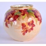 ROYAL WORCESTER SPIRALLY MOULDED GLOBULAR VASE PAINTED UNUSUALLY PAINTED WITH A FLOWERING VINE BY KI