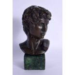 A CONTEMPORARY BRONZE BUST OF DAVID. 18 cm high.