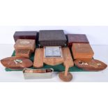 A collection of wooden boxes, plaques, barometer and napkin rings - mostly Indian. Largest 9 x 23cm