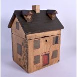 A CONTEMPORARY FOLK ART HOUSE TEA CADDY. 24 cm x 14 cm.