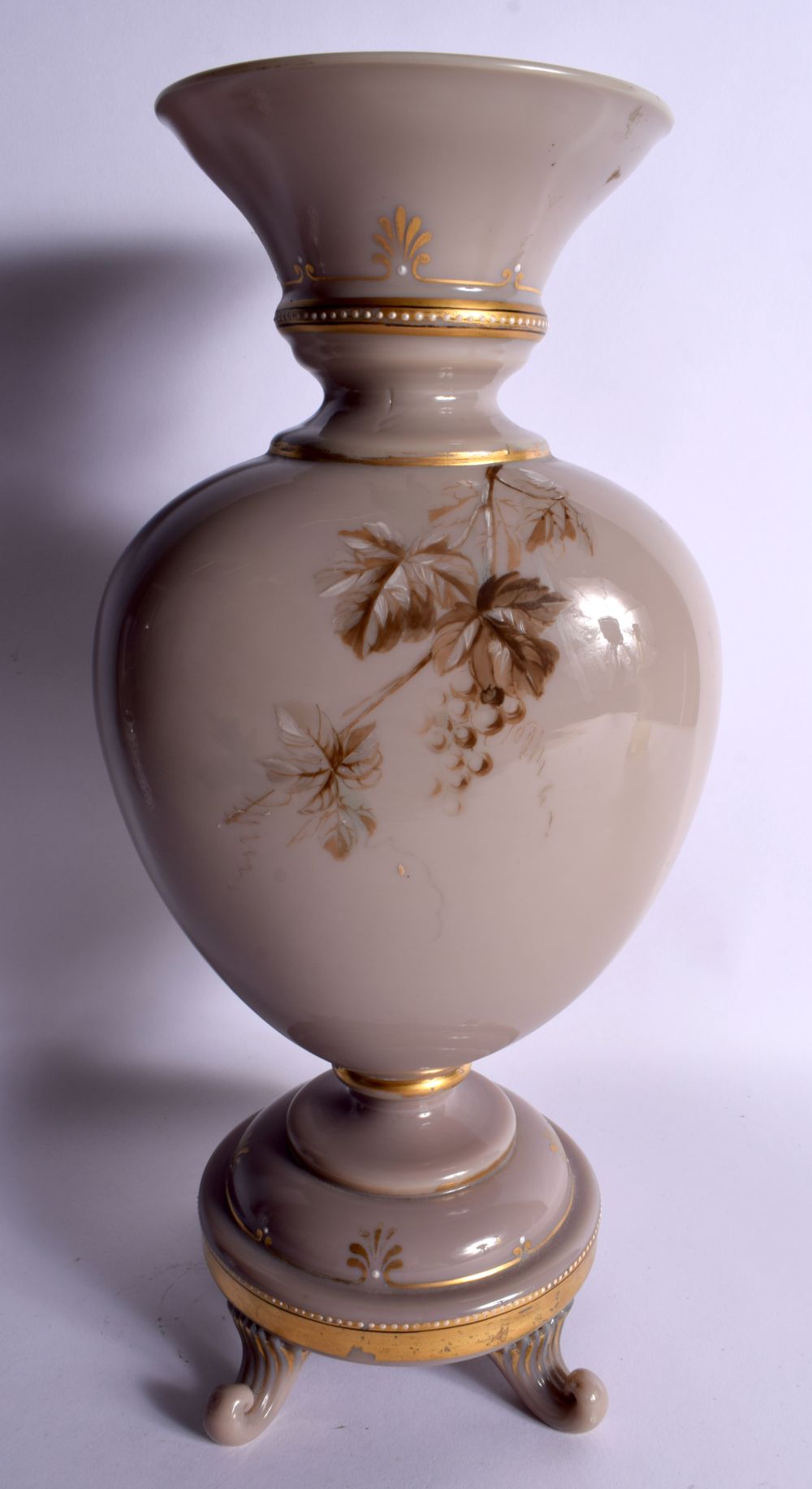 A LARGE LATE VICTORIAN OPALINE GLASS VASE painted with berries and leaves. 36 cm x 15 cm. - Image 3 of 6