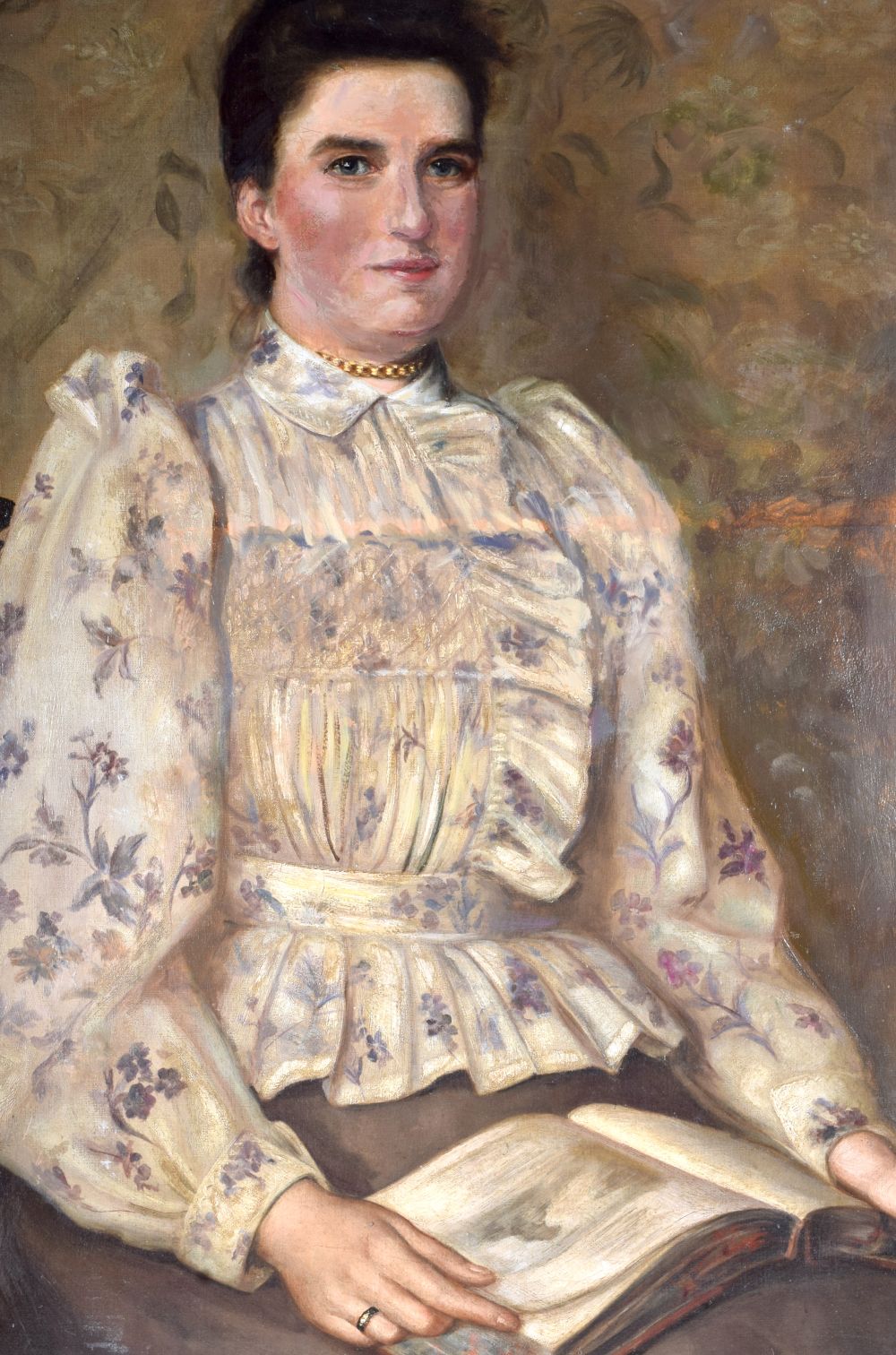 A large Oil on canvas portrait of a female signed with monogram CW 91 x 71 cm - Image 2 of 4