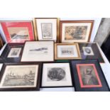 A collection of framed antique etchings largest 20 x 30 cm (10).
