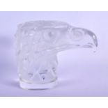 A FRENCH LALIQUE GLASS CAR MASCOT in the form of an eagle. 13 cm x 13 cm.